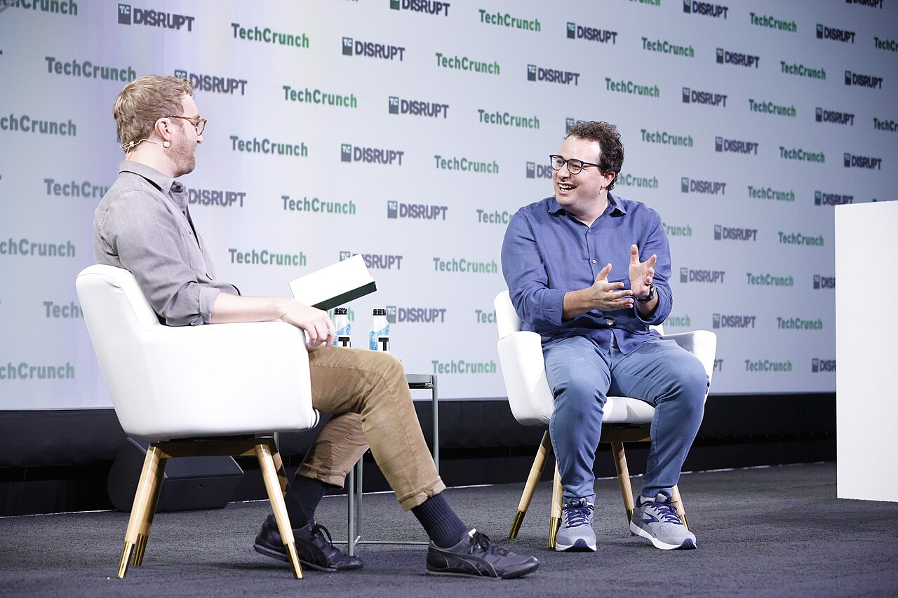 Anthropic CEO Dario Amodei speaking at TechCrunch Disrupt 2023.
