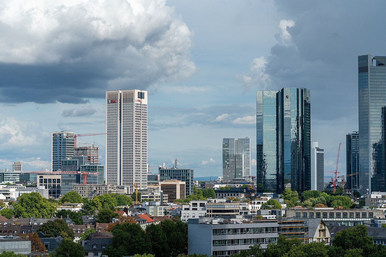 The Frankfurt banking skyline with Deutsche Bank's twin towers.