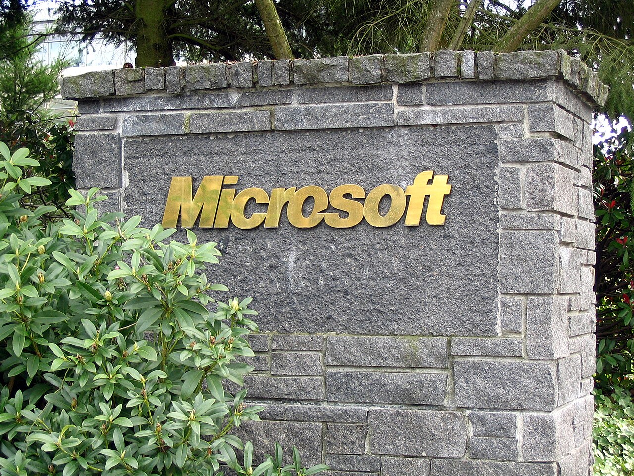 Close-up of the Microsoft logo and sign