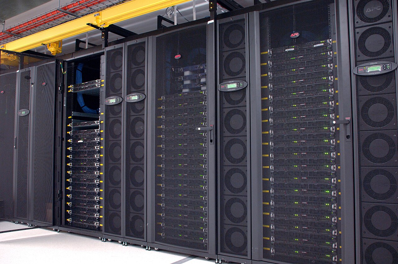 A GPU computing cluster in a data centre, the kind of hardware used to train AI models