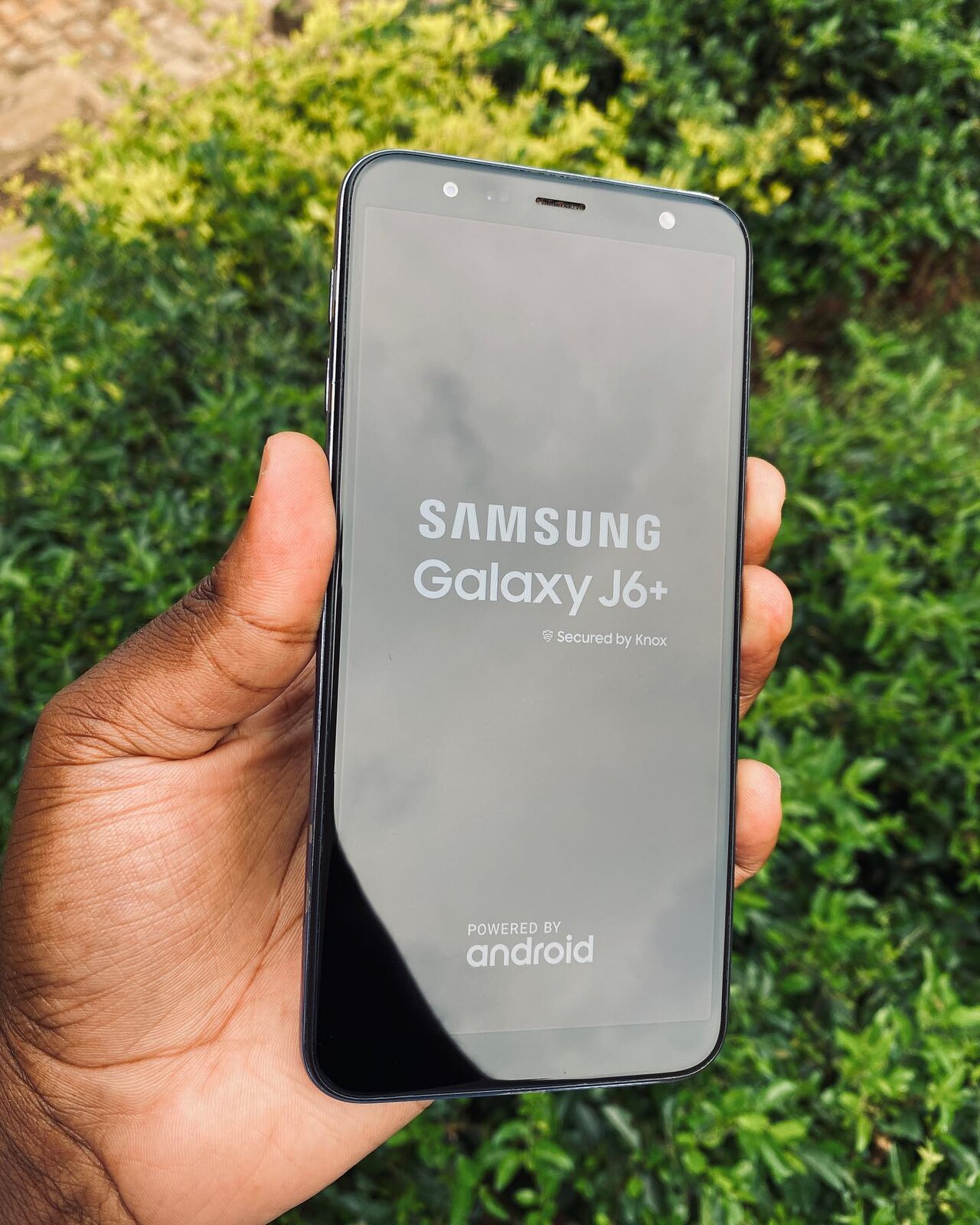 A mid-range Android smartphone, the Samsung Galaxy J6+