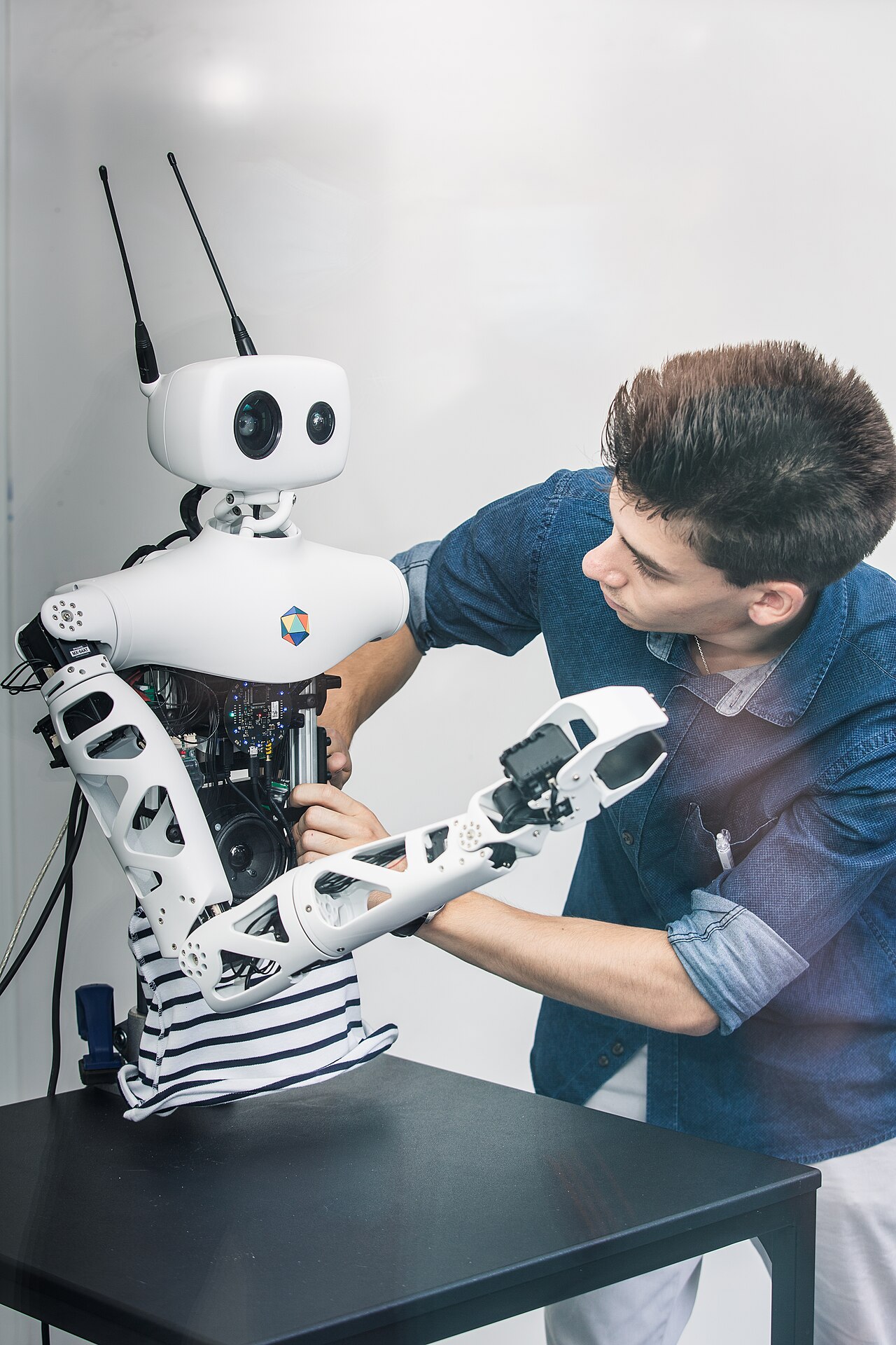 A Reachy robot by Pollen Robotics, the French robotics company behind Microduck, during a demonstration