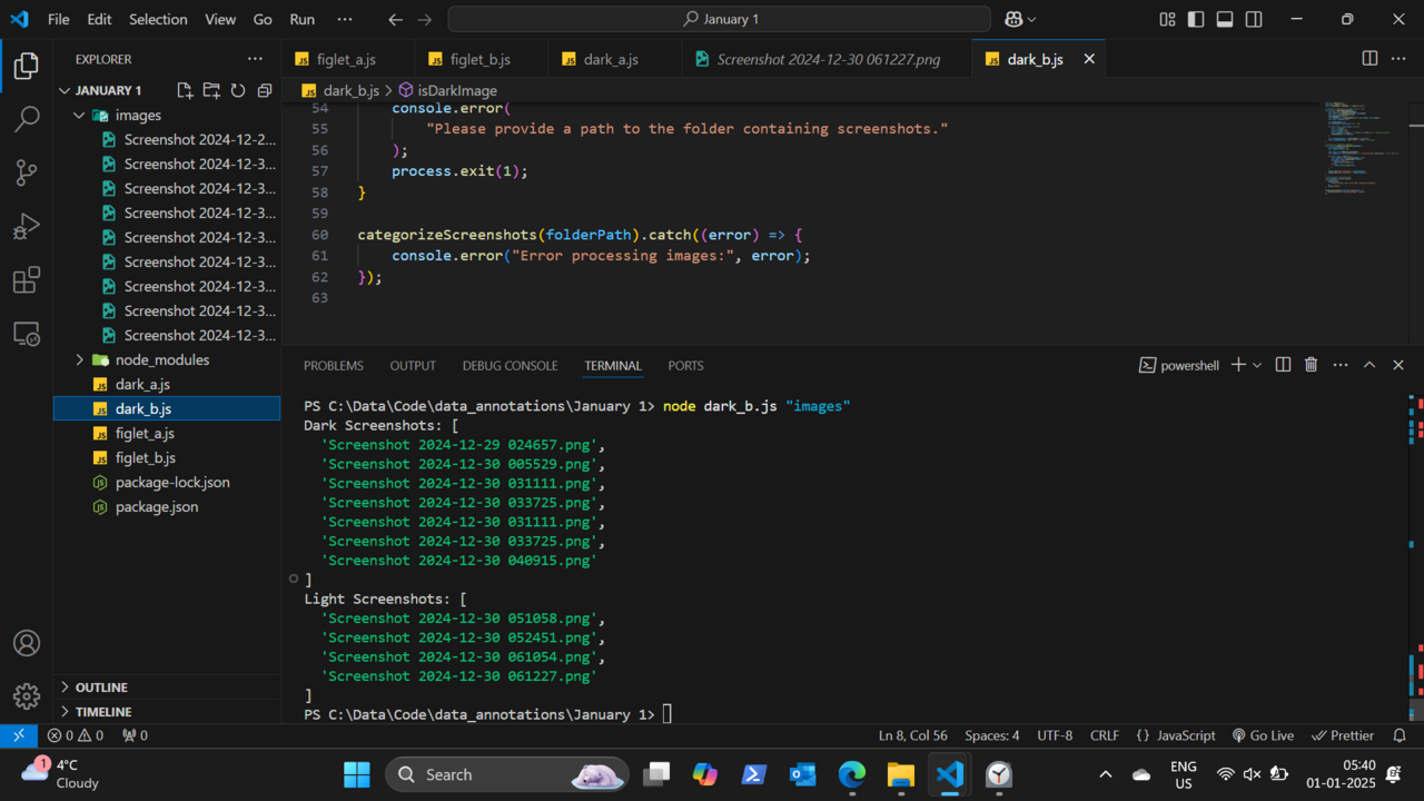 Screenshot of a code editor with a terminal showing command output